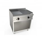 Plaque à snacker lisse et rainurée chromée à gaz sur meuble ouvert 800x700x850mm