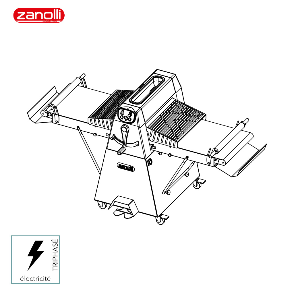 Laminoir à bandes pour pâtisserie tapis 100x2cm et rouleaux l:60cm -  Zanolli - Laminoire boulangerie - référence SIRIO 600/1000 - Stock-Direct  CHR